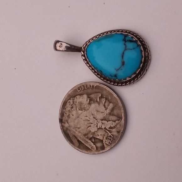 Signed Native American Turquoise Sterling PENDANT - VINTAGE - Picture 15 of 16